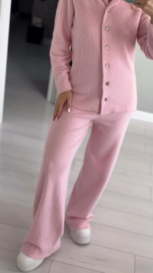 Women Lapel Buttoned Plush Casual Suit