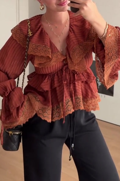 Women Bohemian Ruffle Top