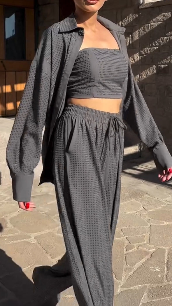 Women Rhinestone Casual Three-piece Suit