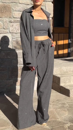 Women Rhinestone Casual Three-piece Suit
