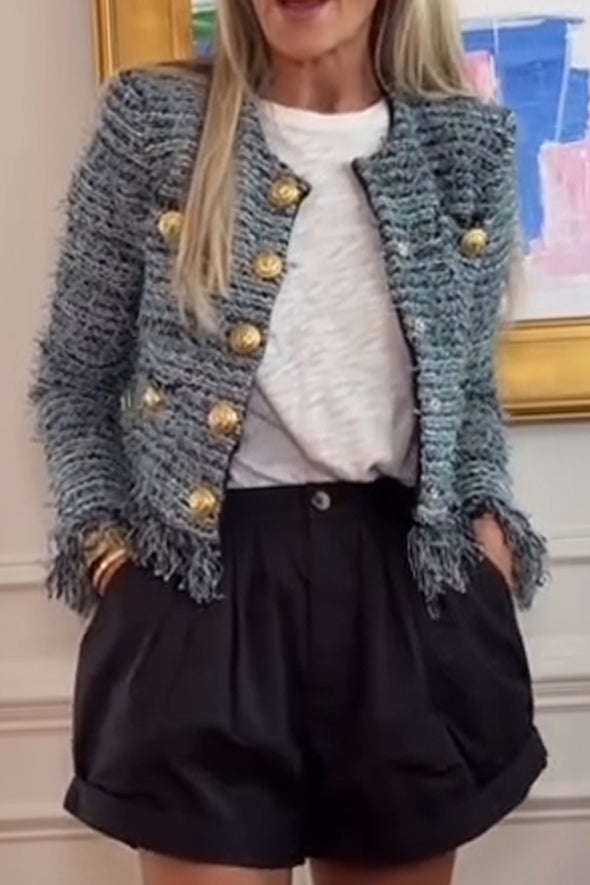 Women Buckle Splicing Tassel Temperament Casual Coat
