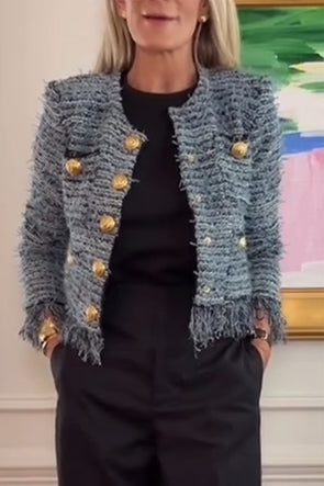 Women Buckle Splicing Tassel Temperament Casual Coat