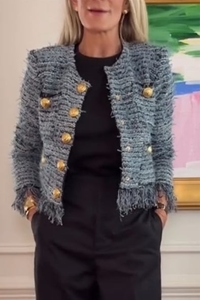 Women Buckle Splicing Tassel Temperament Casual Coat