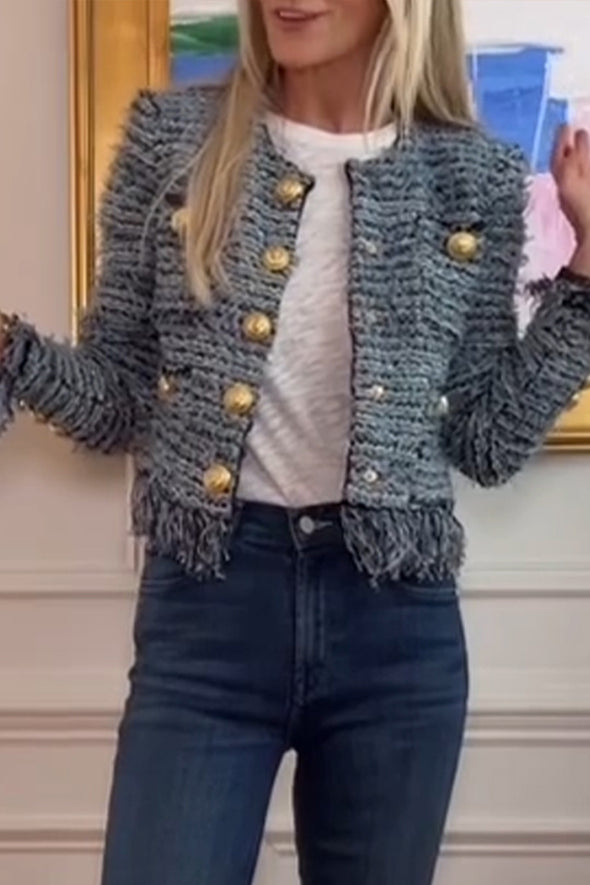 Women Buckle Splicing Tassel Temperament Casual Coat