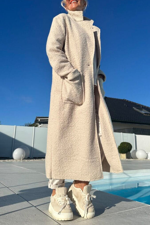 Women Standing Collar Plush Temperament Casual Long Coat