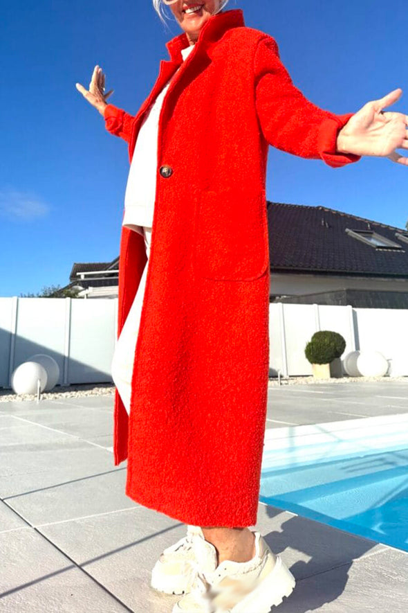 Women Standing Collar Plush Temperament Casual Long Coat