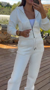 Women Hooded Zipper Jacket + Pants Casual Set