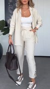 Women Lapel Side Printed Hollow Casual Suit