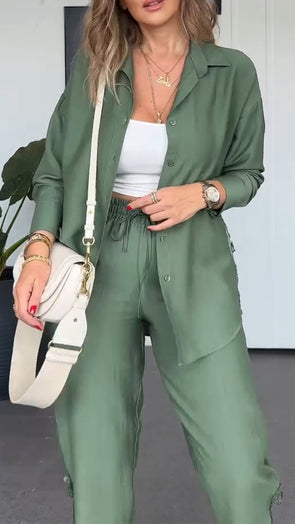 Women Lapel Side Printed Hollow Casual Suit