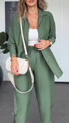 Women Lapel Side Printed Hollow Casual Suit