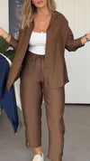 Women Lapel Side Printed Hollow Casual Suit