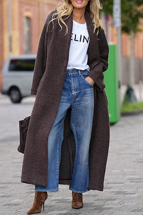 Women Solid Color Woolen Temperament Casual Coat
