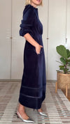 Women Round Neck Half Zip Waist Casual Dress