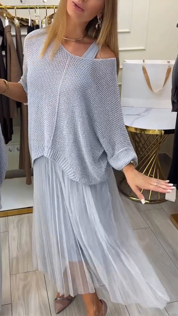 Women Spliced mesh Casual Fake Two-piece Dress