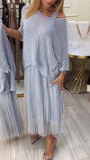 Women Spliced mesh Casual Fake Two-piece Dress
