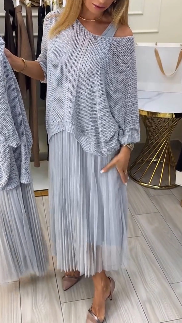 Women Spliced mesh Casual Fake Two-piece Dress