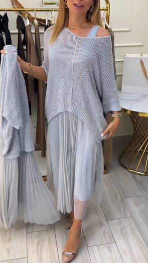 Women Spliced mesh Casual Fake Two-piece Dress