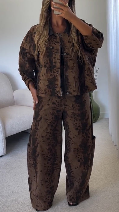 Ladies Round-neck Printed Jacket + Pants Temperament and Casual Set