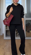 Ladies Round-neck Hooded Sweater + Pants Pure Color Casual Set