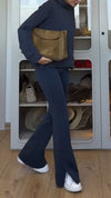 Ladies Round-neck Hooded Sweater + Pants Pure Color Casual Set
