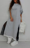 Women Round-neck Stitched Mesh Zipper Casual Dress