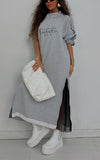 Women Round-neck Stitched Mesh Zipper Casual Dress