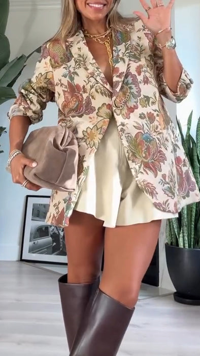 Women Lapel Printed Temperament Casual Jacket