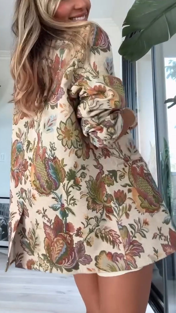 Women Lapel Printed Temperament Casual Jacket