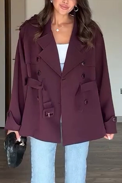 Women Lapel Double-breasted Temperament Casual Windbreaker Jacket