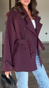 Women Lapel Double-breasted Temperament Casual Windbreaker Jacket
