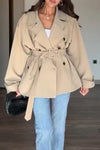 Women Lapel Double-breasted Temperament Casual Windbreaker Jacket