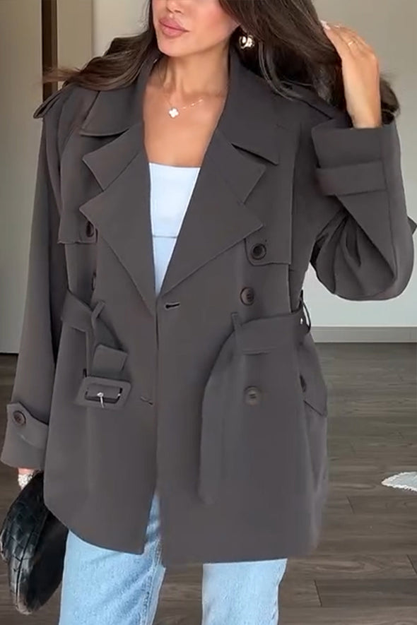 Women Lapel Double-breasted Temperament Casual Windbreaker Jacket