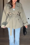 Women Lapel Double-breasted Temperament Casual Windbreaker Jacket