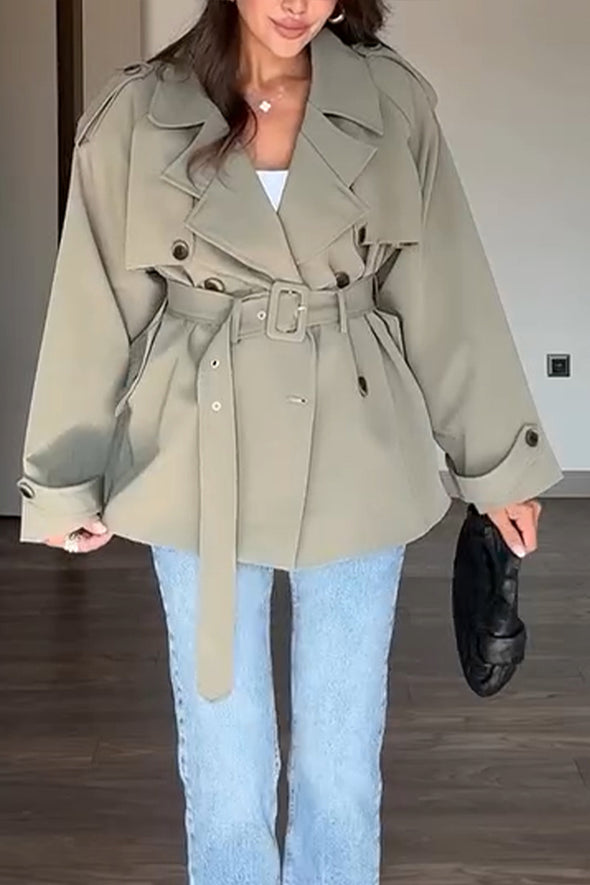 Women Lapel Double-breasted Temperament Casual Windbreaker Jacket