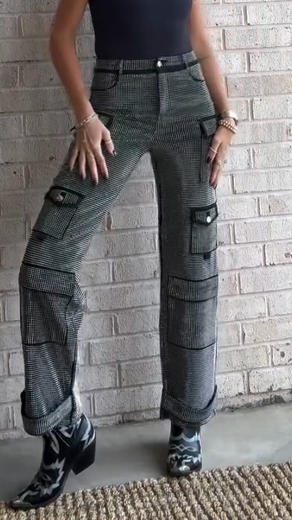 Ladies Spliced Multi Pocket Casual Pants
