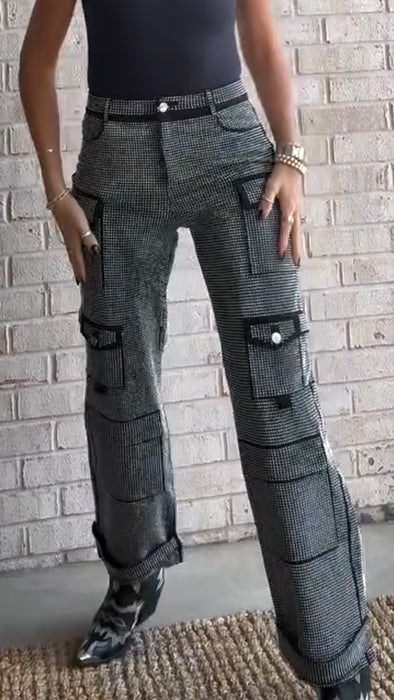 Ladies Spliced Multi Pocket Casual Pants