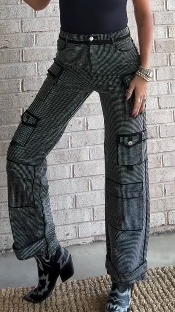 Ladies Spliced Multi Pocket Casual Pants