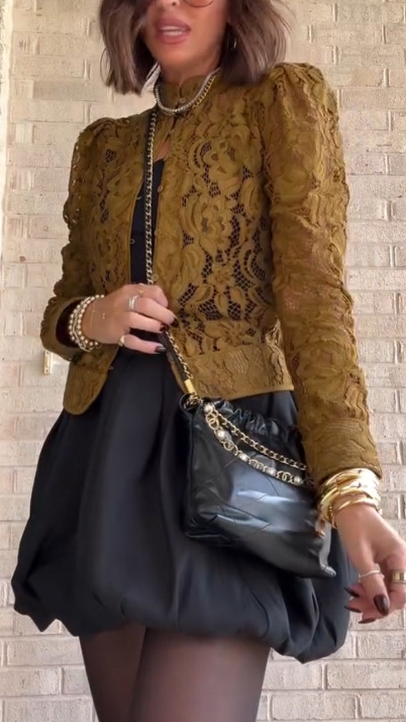 Ladies Round Neck Printed Hollowed Out Casual Jacket