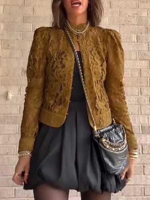 Ladies Round Neck Printed Hollowed Out Casual Jacket