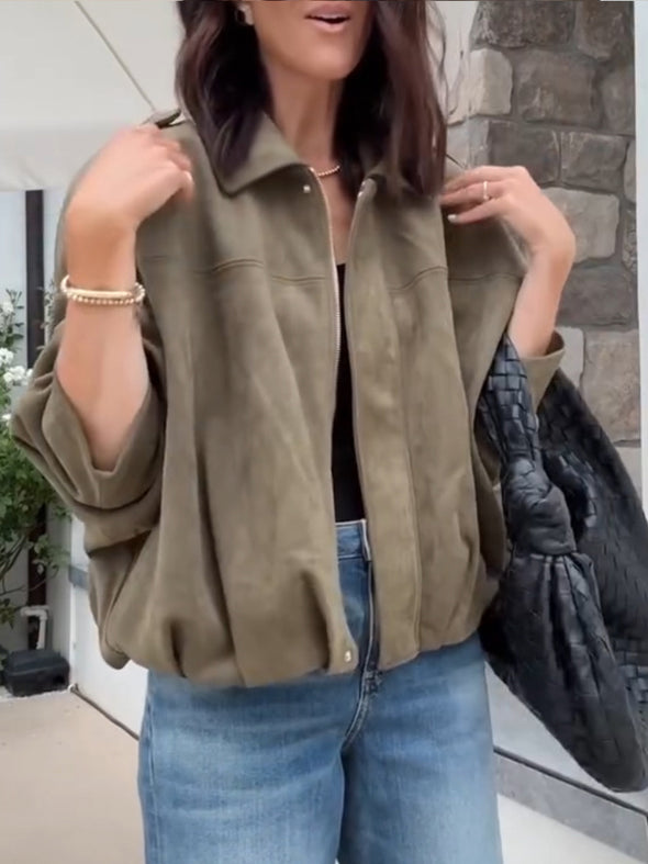 Ladies Collar Zipper Solid Color Casual Temperament Jacket