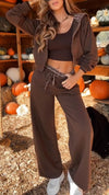 Women Hooded Plaid Jacket + Pants Casual Suit