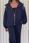 Women Fashion Contrast Color Stitching Jacket + Pants Suit
