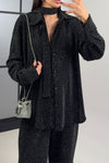 Women Elegant Party Rhinestone Sparkling Shirt + Pants Suit