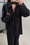 Women Elegant Party Rhinestone Sparkling Shirt + Pants Suit