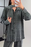 Women Elegant Party Rhinestone Sparkling Shirt + Pants Suit