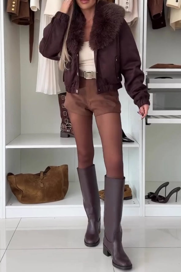 Women Casual Fur Collar Short Jacket