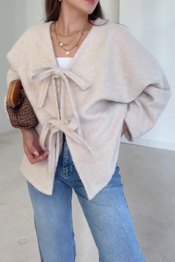 Women Casual Lace-Up Loose Cardigan