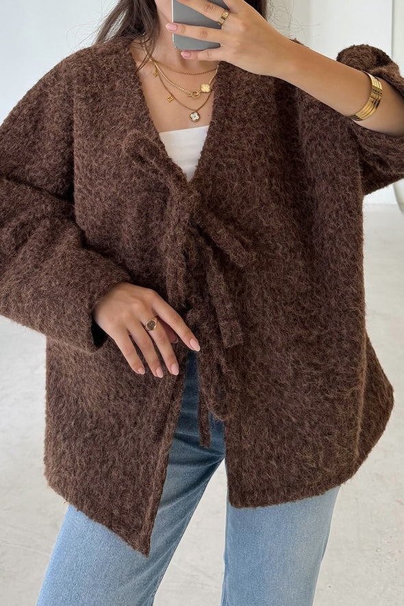 Women Casual Lace-Up Loose Cardigan