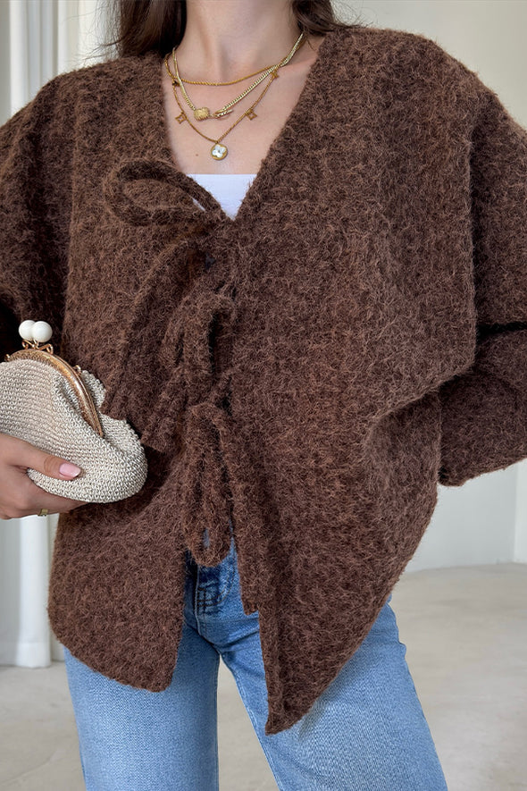 Women Casual Lace-Up Loose Cardigan