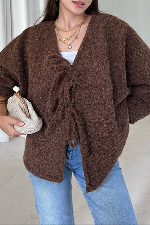 Women Casual Lace-Up Loose Cardigan
